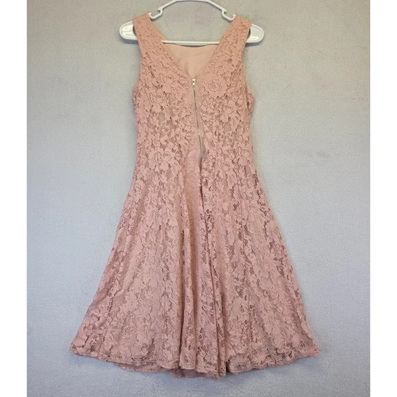Danny & Nicole Dress Womens 4 Blush Pink Floral Lace Fit Flare Romantic Cottage - Picture 9 of 13